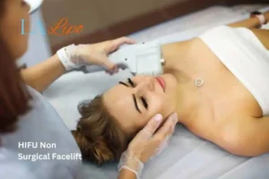 Woman having Hi-Fu to reduce wrinkles Bury St Edmunds.