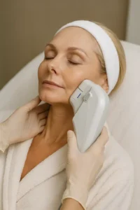 Woman receiving HIFU non surgical facelift treatment Bury St Edmunds