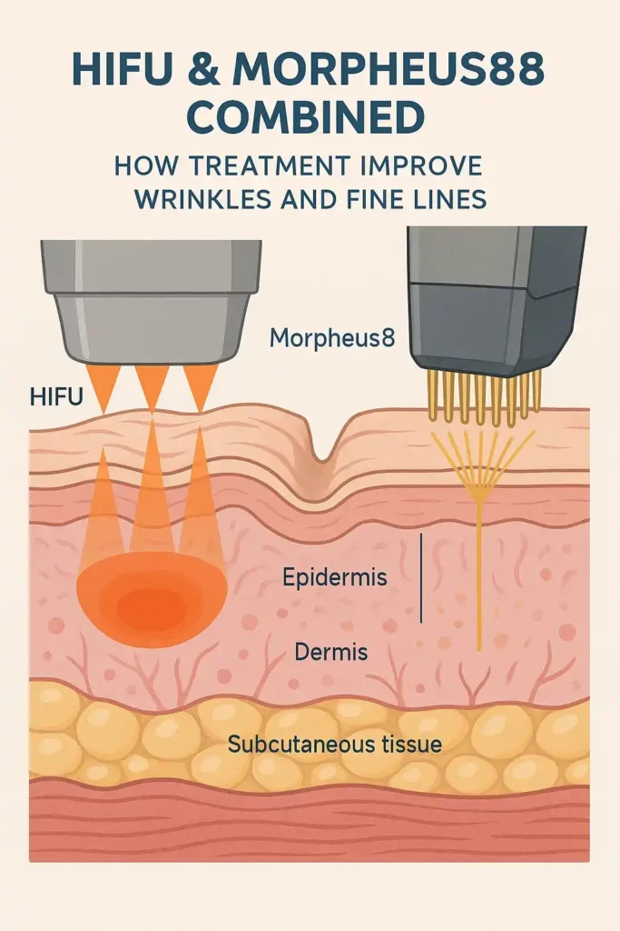 Diagram showing HIFU & Morpeus8 Bury St Edmunds and the benefits for reduction in wrinkles and fine lines